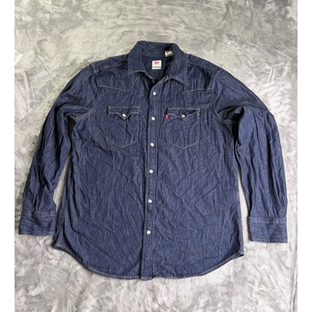 Levi's Standard Fit Western Men's Casual Button-Down Shirt L Blue